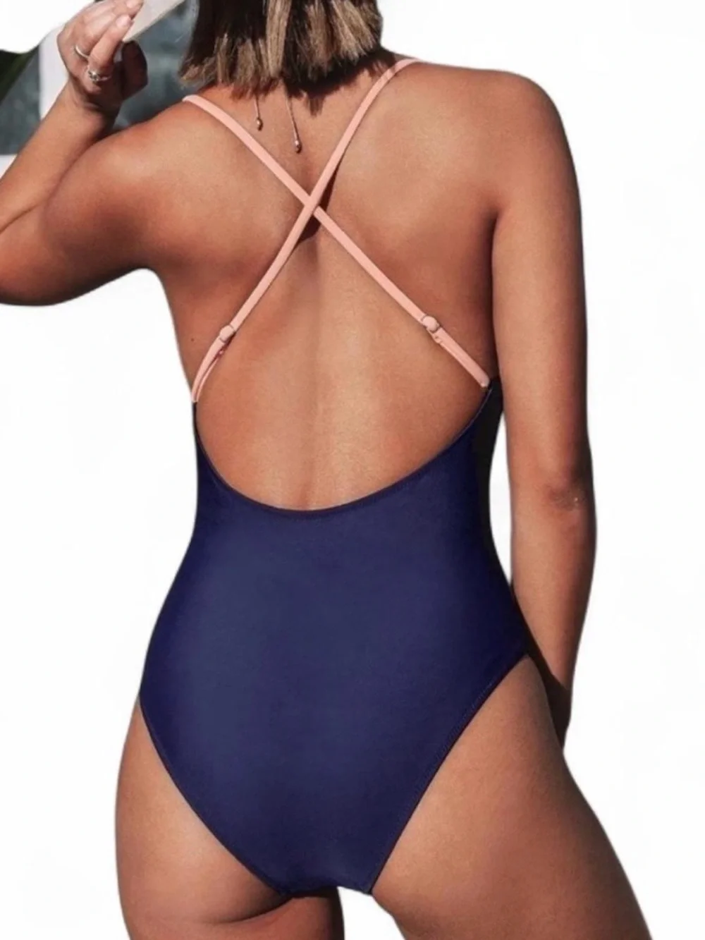 Cupshe OnePiece Swimsuit SzXL Colorblock Peach/Olive/Navy Beach/Pool/Resort Wear